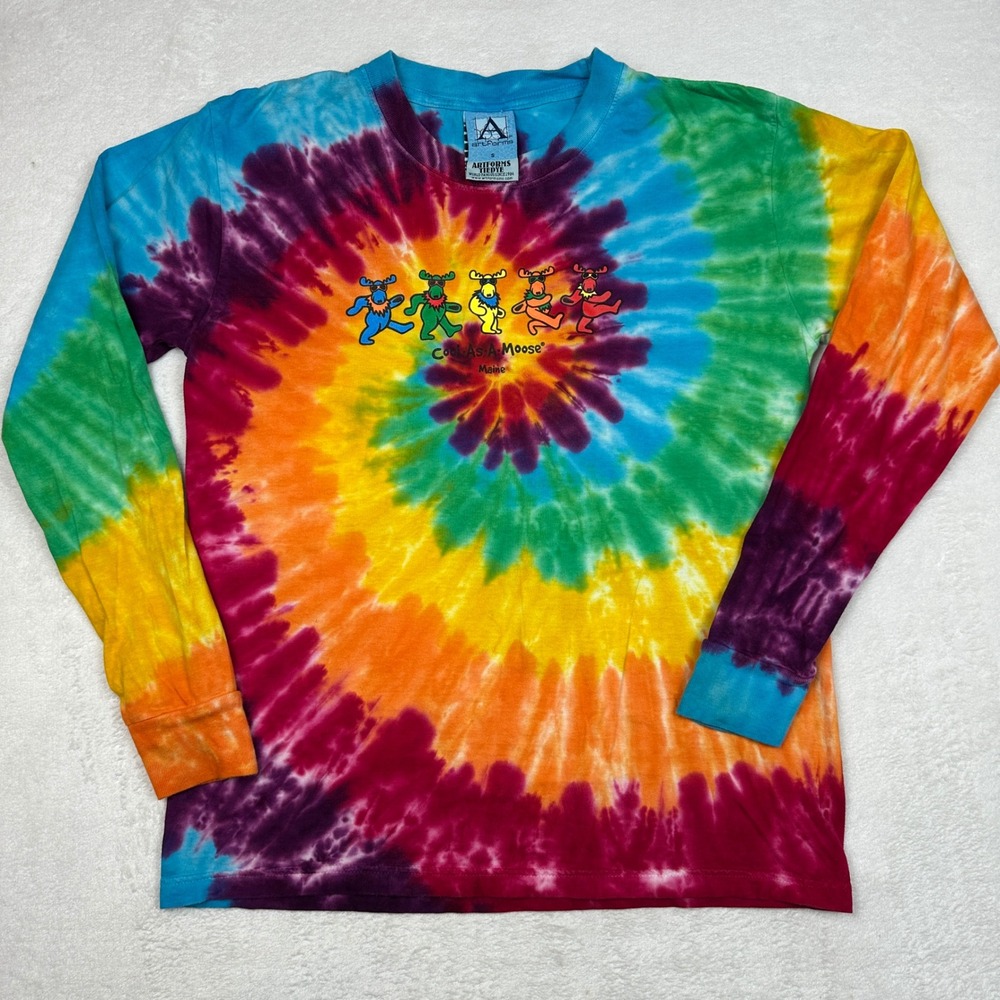 Grateful‎ Dancing Tie Dye Cool As A Moose Long Sleeve Shirt Rainbow Spiral Small